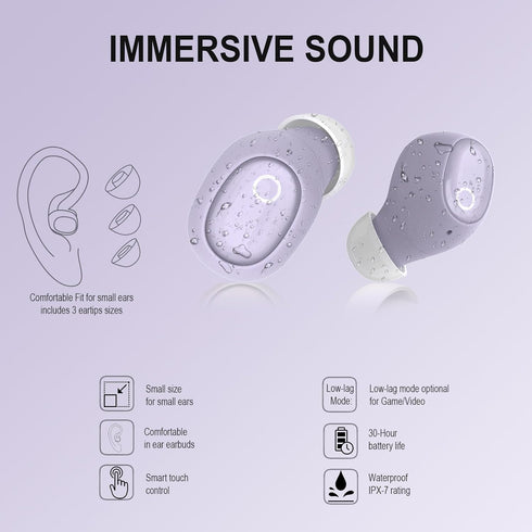 Wireless Earbuds for Small Ears Women Men, Purple Bluetooth Earbuds for Small Ear Canals, Mini Ear Buds Wireless Bluetooth Earphone for iPhone, An...