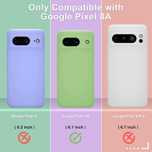for Google Pixel 8a Case, Silicone Phone Case with 1 Screen Protector, Soft Anti-Scratch Microfiber Lining, Full Body Shockproof Slim Cover Suppor...