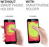 kwmobile Universal Elastic Finger Holder for Smartphones - PU Leather Stretch Grip Finger Strap with Stand Compatible with All Smartphones - Silve...