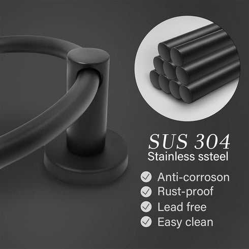 Towel Ring,Hand Towel Holder for Wall Mounted,Towel Holder,Towel-Racks, Bathroom Hardware Simple Round Towel Hanger SUS 304 Stainless Steel (Black...
