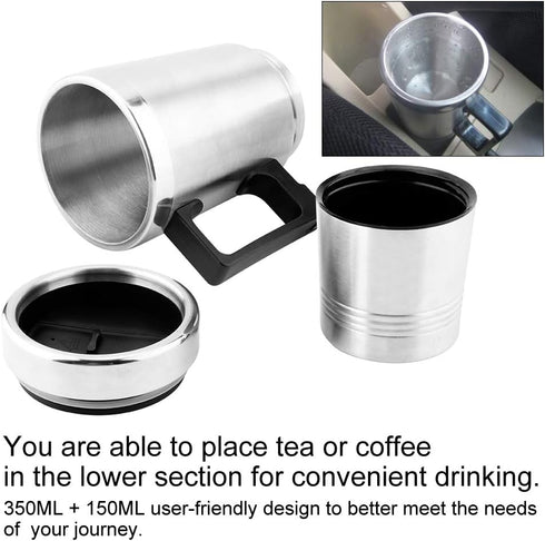 Car Heating Cup, 350ML + 150ML Stainless Steel Portable Automobile Hot Water Cup Electric Quick Heating Bottle Heater Boiler for Tea Coffee Water...