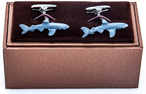 Shark Hand Painted Pair Cufflinks in a Presentation Gift Box & Polishing Cloth...
