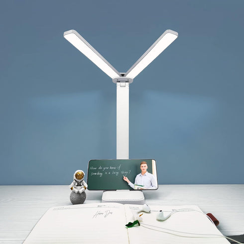 White Desk Lamp for Home Office,Portable Small Desk Lamp with 3 Lighting Modes, Battery Operated Rechargeable Desk Light for Kids, Reading,Studyin...