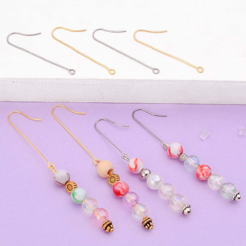 40pcs 2 Sizes Stainless Steel Earring Hooks Hypoallergenic French Long Earwire Hooks with Loop and 40pcs Bullet Earring Backs for DIY Earring Jewe...