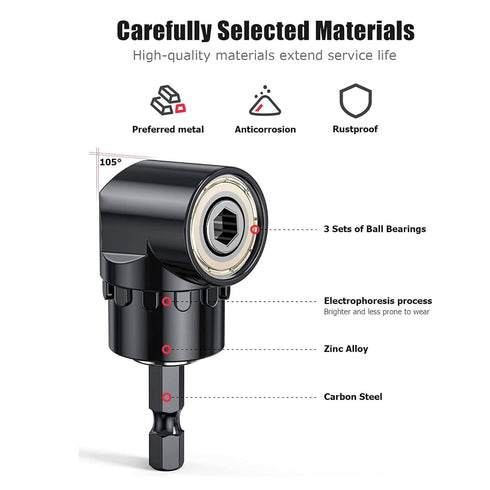 Flexible Drill Bit Extension Set with Right Angle Drill Attachment, 360° Rotatable 1/4 3/8 1/2" Impact Grade Socket Adapter Sets for Cordless Dril...