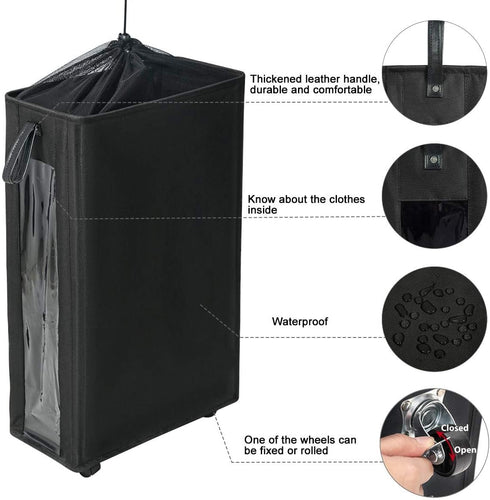 ZERO JET LAG 25 Inches Slim Laundry Storage Hamper - Large Rolling Clothes Hamper - Rolling Storage Bin - Tall Corner Basket - Clear Window Visibl...