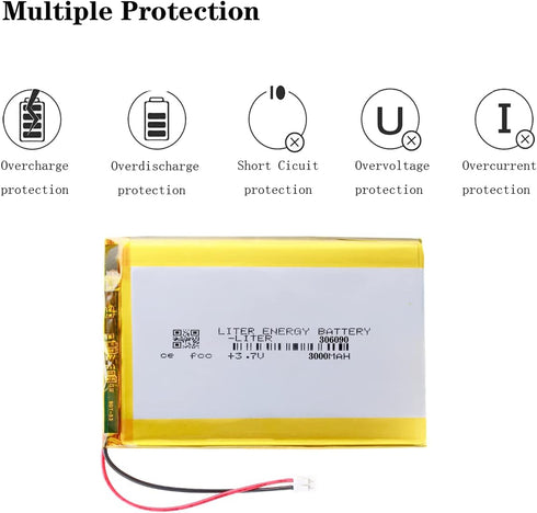 Liter 3.7V 3000mAh 306090 Lipo Battery Rechargeable Lithium Polymer ion Battery Pack with JST 2.0mm Connector...