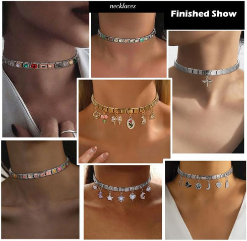 papasgix Italian Charm Bracelet Gold Silver Set with Starter Brascelet, Assorted Charms and Opening Tools, 9mm Modular Italian Charm Bracelet Link...