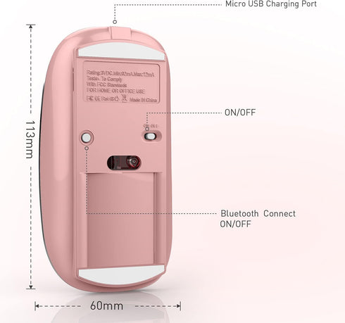 Bluetooth Mouse for iPad pro iPad Air Mac MacBook Pro MacBook Air MacBook Wireless Mouse Laptop Chromebook Win8/10/11 HP DELL PC (Pink)...