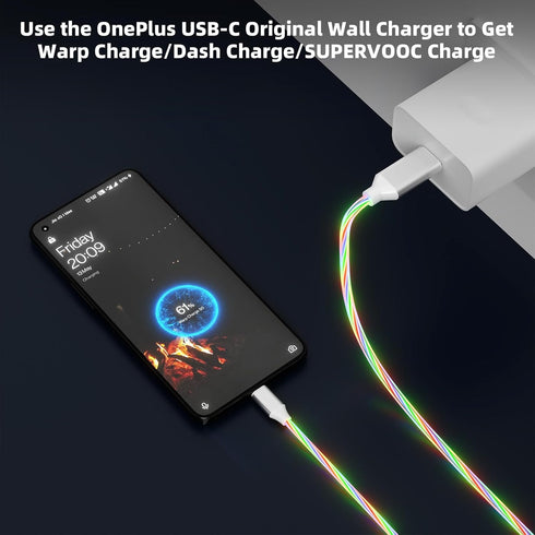 for OnePlus 8 7 Pro Warp Charging Cable USB C Charge Cord 2M/6.6FT USB A to C LED Glowing Light Cable for OnePlus 7T 6 5T Dash Charging SUPERVOOC ...