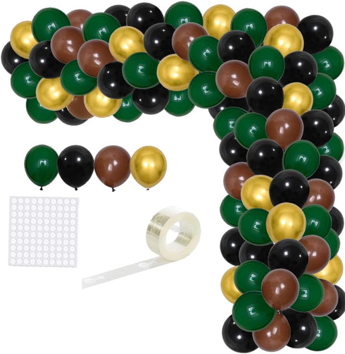 Dark Green Black Gold Balloons Arch Kit - Dark Green Black Balloons Gold Metallic Brown Balloons for Football Video Game Theme Birthday Graduation...