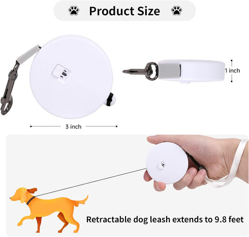 Retractable Dog Leash for Small and Medium Dogs up to 22lbs with 9.8ft Strong Nylon Tape, Hands Free, Portable and Lightweight Leash with Wrist St...