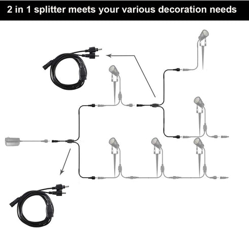2-in-1 Splitter for Landscape Lighting Garden Path Lights, Connect Two Row Lights to One Adapter...