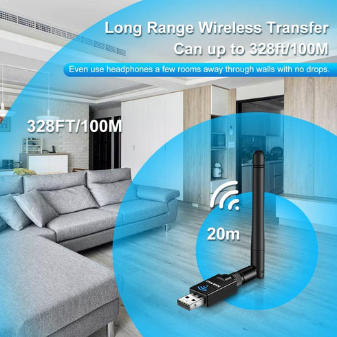 ONVIAN Bluetooth 5.0 Adapter for PC, 100M/328FT Long Range USB Bluetooth Dongle for PC Windows11/10/8/8.1/7, Wireless Bluetooth Transmitter Receiv...