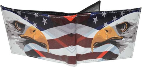 LB LEATHERBOSS Mens Bifold Exotic Wallet Picture US America Flag and Eagle with printed gift box...