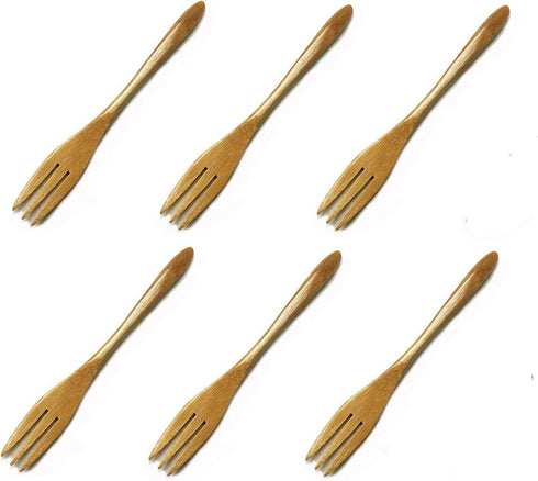 JapanBargain 4105x6, Small Bamboo Wood Forks for Appetizer Snack Fruit Dessert Kids Reusable Dishwasher Safe, Set of 6, 5.75-inch...