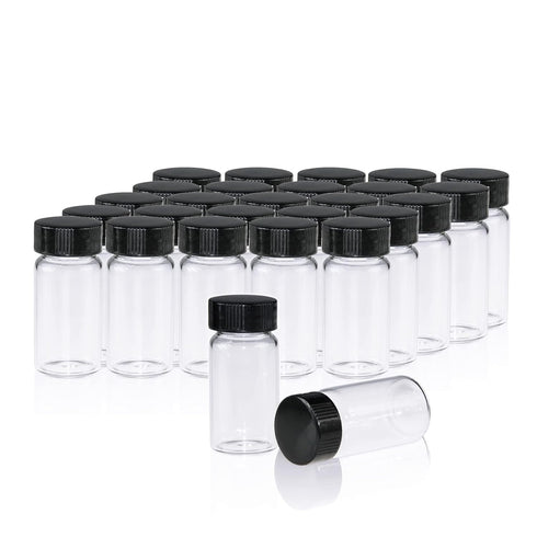 20 PCS 20ML (5 dram) Clear Small Liquid Sample Glass Vials with Screw Caps, 27.5mm Diameter x 57mm Length Leak-Proof Vial, 24-414 Black Screw Cap ...