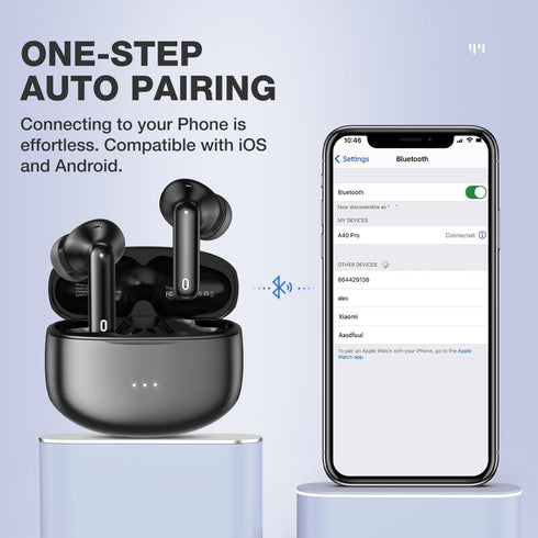 A40 Pro Wireless Earbuds, 50Hrs Playtime Bluetooth Earbuds Built in Noise Cancellation Mic with Charging Case, Headphones Stereo Sound, IPX7 Water...