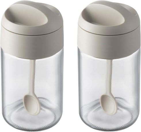 Spice jars 2 Piece, with airtight Lid and Spoon Glass Condiment Pot,8.8oz sugar and salt container,for Kitchen Counter Keeping Sugar,Salts,Spice,S...