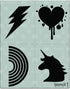 Stencil1 Rainbow | Heart | Unicorn | Bolt Four Pack Stencils 8.5 x 11 inches for Painting on T-Shirts, Bedroom Wall, Canvas, DIY Decorating and Ar...