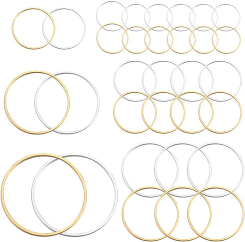 1 Box 6 Styles 120pcs Earrings Beading Hoop Round Beading Hoops Gold Silver Brass Circle Linking Earrings Beading Hoop Findings for Jewelry Making...