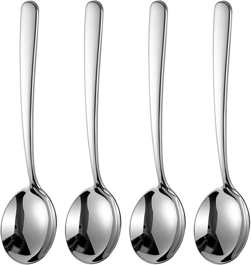 4-Piece Soup Spoons, 7.6Inch Round Stainless Steel Bouillon Spoons...