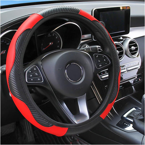 Car Steering Wheel Cover, 15 inch Carbon Fiber Microfiber PU Leather Elastic Steering Wheel Protector for Men Women, Anti-Slip Breathable Car Inte...