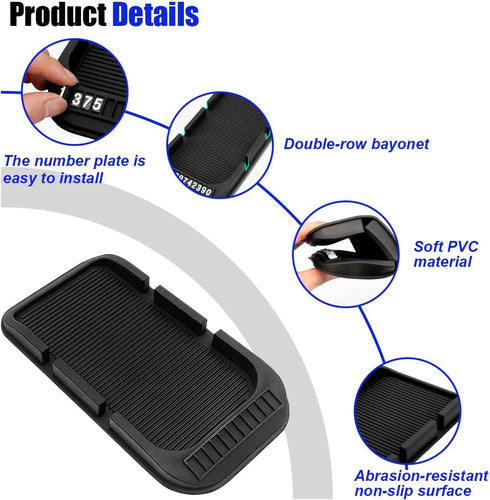 Car Dashboard Anti-Slip Mat Cell Phone Holder, Double-Groove Sticky Gripping Gel Pad with Number Plate, Multifunctional Car Dashboard Sticky Pad M...