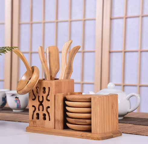 LeYin Bamboo Tea Tool Set, Chinese Gongfu Tea Ceremony Accessories, (Spoon, Needle, Clip, Scoop, Tray, Utensils Set)...