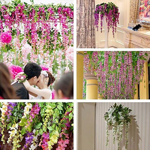 DearHouse 12 Pack 1 Piece 3.6 Feet Artificial Fake Wisteria Vine Ratta Hanging Garland Silk Flowers String Home Party Wedding Decor (Pink)...