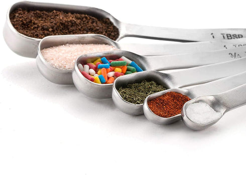 MEKBOK Heavy Duty Stainless Steel Metal Measuring Spoons for Dry or Liquid, Fits in Spice Jar, Set of 6...