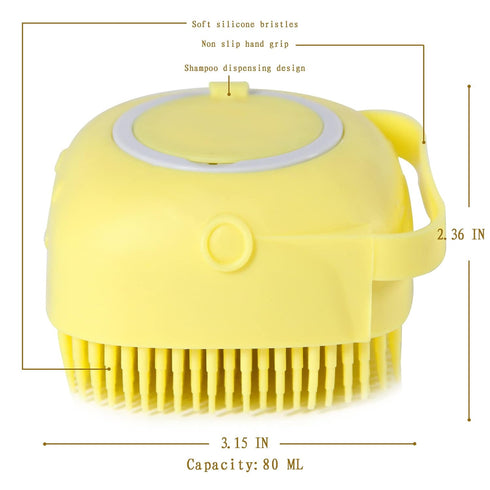 Dog Bathing Brush, Pet Massage Brush Shampoo Dispenser, Soft Silicone Brush Rubber Bristle for Dogs and Cats Shower Grooming (Yellow)...