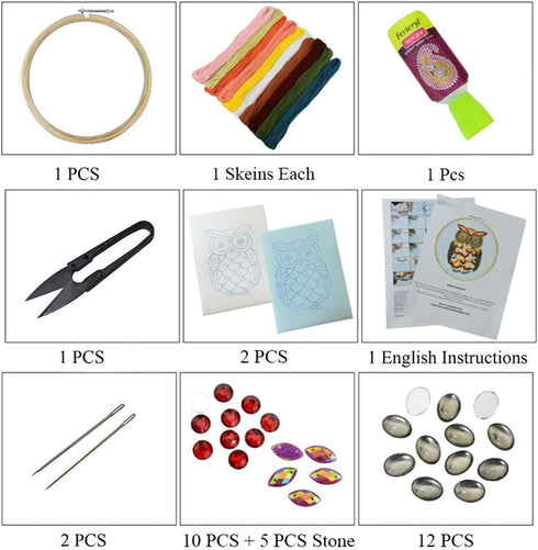 Embroiderymaterial Hand Embroidery Tutorial DIY Kit OWL Bird Design Full Kit, All Materials Included....