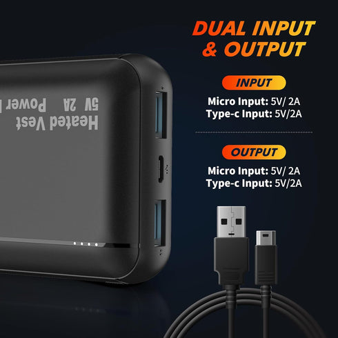 bellaciao 5v 2a Heated Vest Battery Pack 10000mah Power Bank with Dual USB Ports Pokect Size Rechargeable Portable Charger for Heated Vest Heated ...
