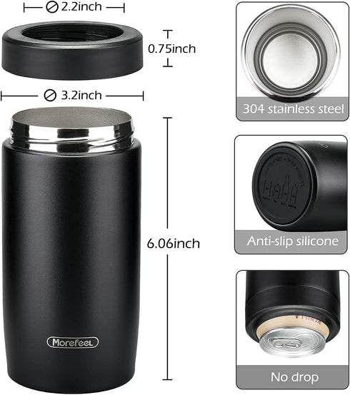 Morefeel 4-in-1 Skinny Can Cooler Double Wall Stainless Steel Insulated Can Holder, Works With 12 Oz Slim Can,Standard Cans,Beer Bottles & As Pint...