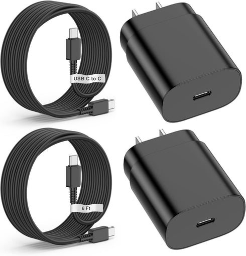 2 Pack 25W USB-C Super Fast Chargers & 6ft Cable for Samsung Galaxy S22, S21, S20, Note 20 - Fast Charging Wall Charger and Android Phone Charging...