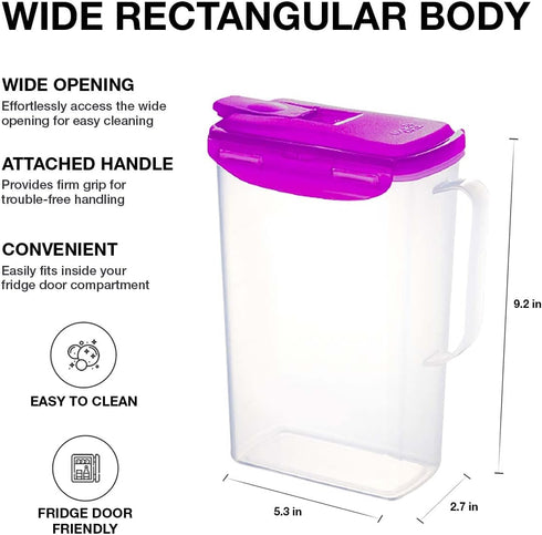 LocknLock Aqua Fridge Door Water Jug with Handle BPA Free Plastic Pitcher with Flip Top Lid Perfect for Making Teas and Juices, 2 Quarts, Purple...
