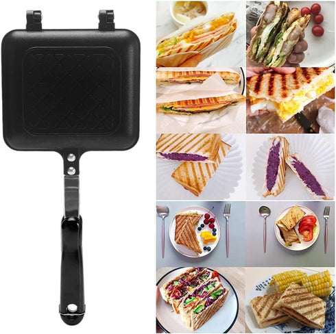 GEZICHTA Grilled Sandwich Panini Maker Mini Waffle Maker Panini Hot Sandwich Maker Pan Nonstick Double Sided Frying Pan Home Kitchen Breakfast Mac...