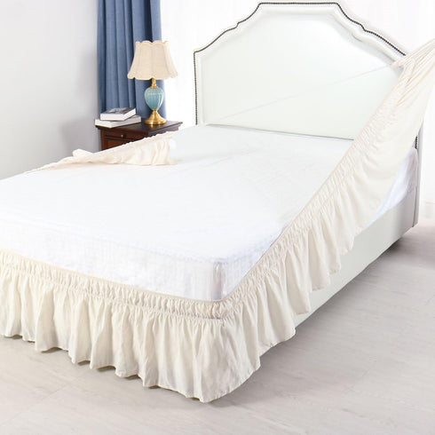 PiccoCasa Brushed Polyester Bed Skirt Wrap Around Three Fabric Sides Elastic Dust Ruffle, Easy Fit Wrinkle - with 15 Inch Drop Beige Full...