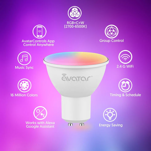 GU10 Smart Bulb 4 Pack, RGBCW Color Changing Alexa LED Light Bulbs 5W - WiFi Track Light Bulbs Dimmable Music Sync 2.4G WiFi Smart Bulbs Compatibl...