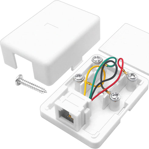 Phone Jack Surface Mount Single Port Telephone Jack Box 4 Screw Terminals to 1 RJ11 6P4C Female White...