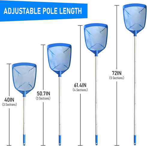 Swimming Pool Leaf Skimmer Net, with 5 Sections Telescopic Aluminum Pole & Nylon Medium Fine Mesh Pool Net, Pool Cleaning Tool for Removing Leaves...