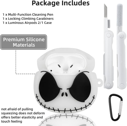 Compatible with AirPods 2nd/1st Generation Case Cover with Cleaner Kit, Glow in The Dark Soft Silicone Protective Case for Airpods 2/1, Funny 3D A...