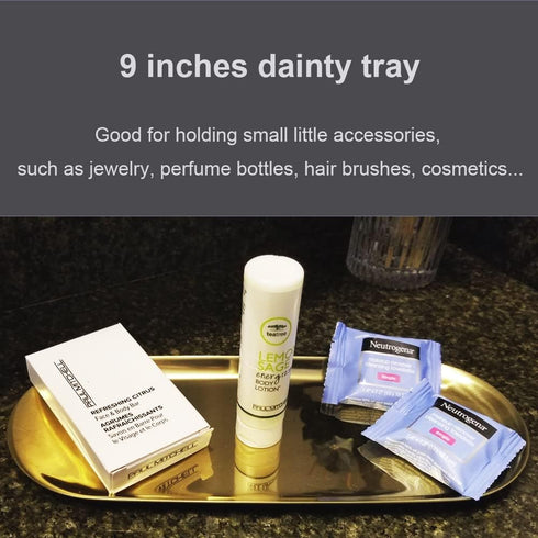 Stainless Steel Decorative Tray, Set of 2, 9 Inch Long, Jewelry Dish Cosmetics Organizer Bathroom Clutter Serving Platter Small Storage Tray, Oval...