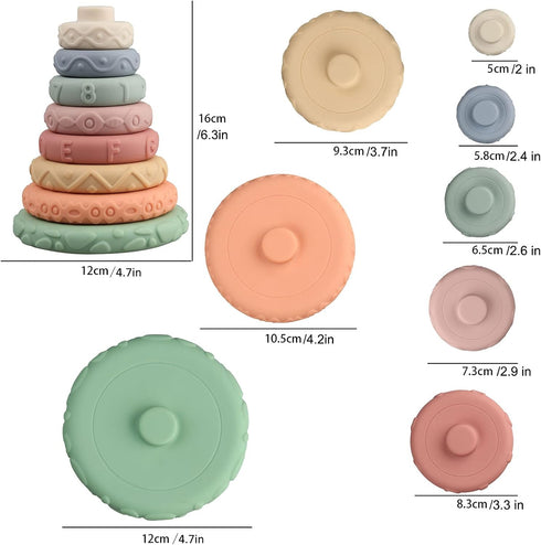 8 Pcs Stacking Rings Soft Toys for Babies 6 Months and up Old Girls Boys - Toddlers Sensory Educational Montessori Baby Blocks - Developmental Tee...