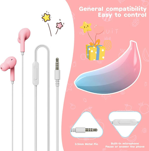QearFun Earbuds in-Ear Headphones with Microphones,Noise Isolating Gradient Color Wired Earphones with Creative Banana Earphones Storage Case,Gift...