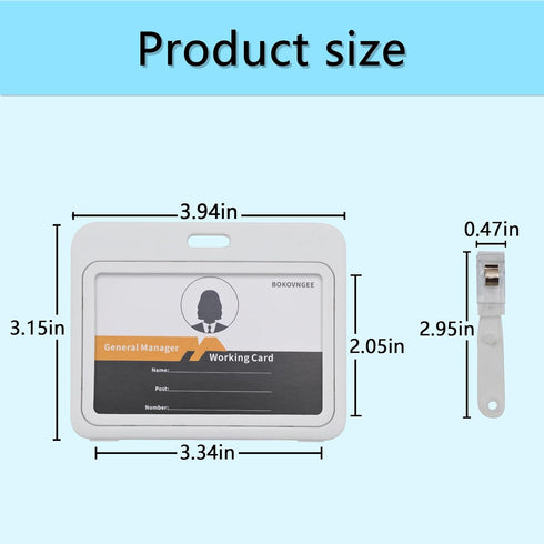 ID Badge Holder with Plastic Clip, Double-Sided Transparent Windows Horizontal Hard White Plastic Case Waterproof Card Holder for Office School ID...