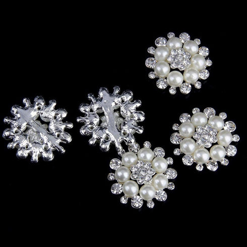 10 Pieces Pearl Rhinestone Buttons, Faux Pearl Snowflake Rhinestones Buttons, Flat Back Flower Rhinestone Buttons Pearl Sew on Clothing Buttons fo...