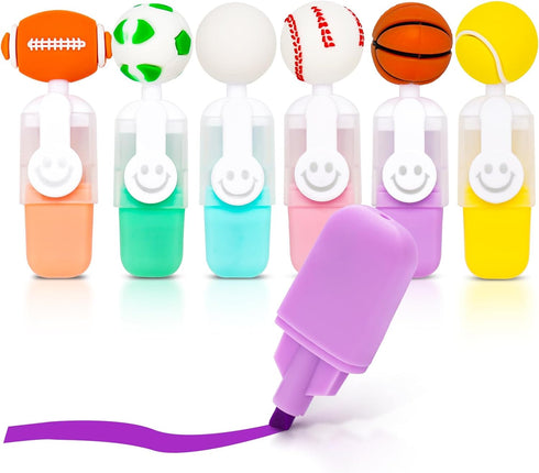 6pcs Sports Ball Highlighters - Rugby, Soccer, Basketball, Tennis, Baseball, Golf Marker Pens for Sports Parties, Birthdays, Drawing, Posters, Gre...
