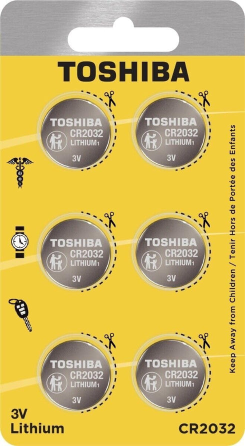 TOSHIBA CR2032 3V Lithium Coin Cell Child Resistant Blister Package (6 Batteries)...